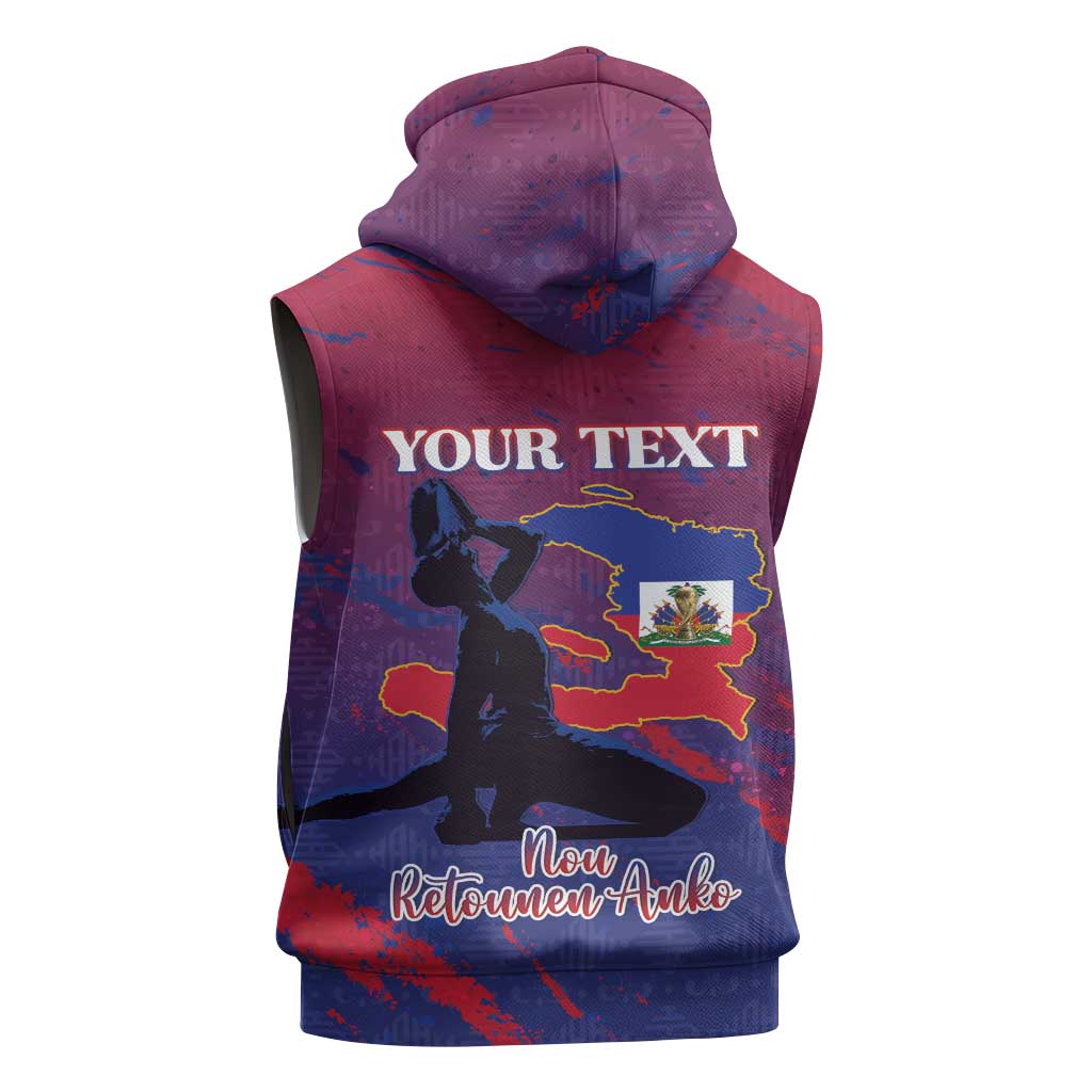 Personalized Afro-Haiti Football Sleeveless Zip Hoodie 2026 Nou Retounen Anko - Wonder Print Shop