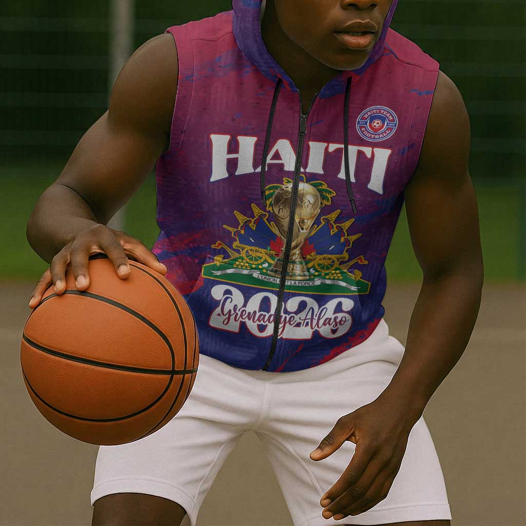 Personalized Afro-Haiti Football Sleeveless Zip Hoodie 2026 Nou Retounen Anko - Wonder Print Shop