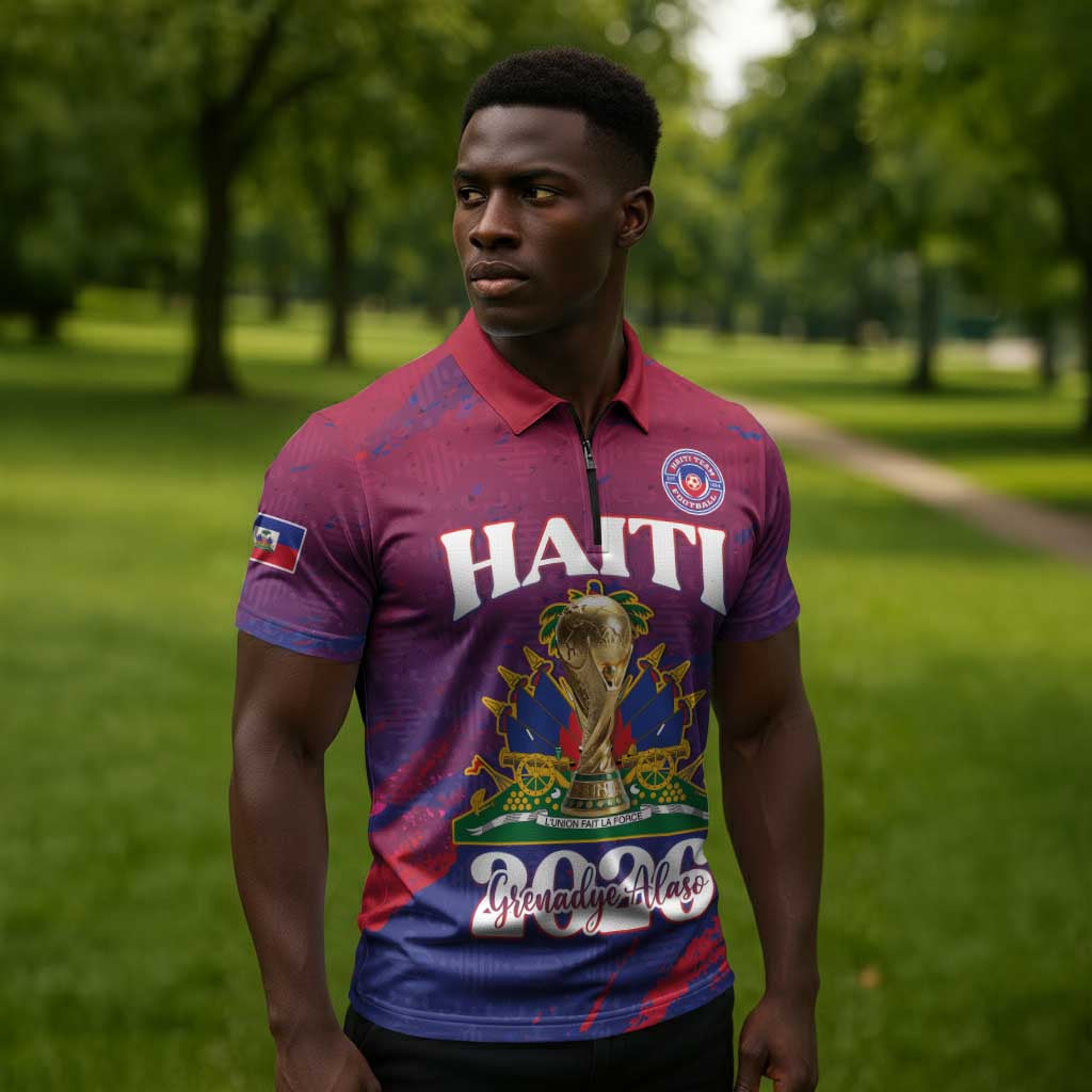 Personalized Afro-Haiti Football Zipper Polo Shirt 2026 Nou Retounen Anko - Wonder Print Shop
