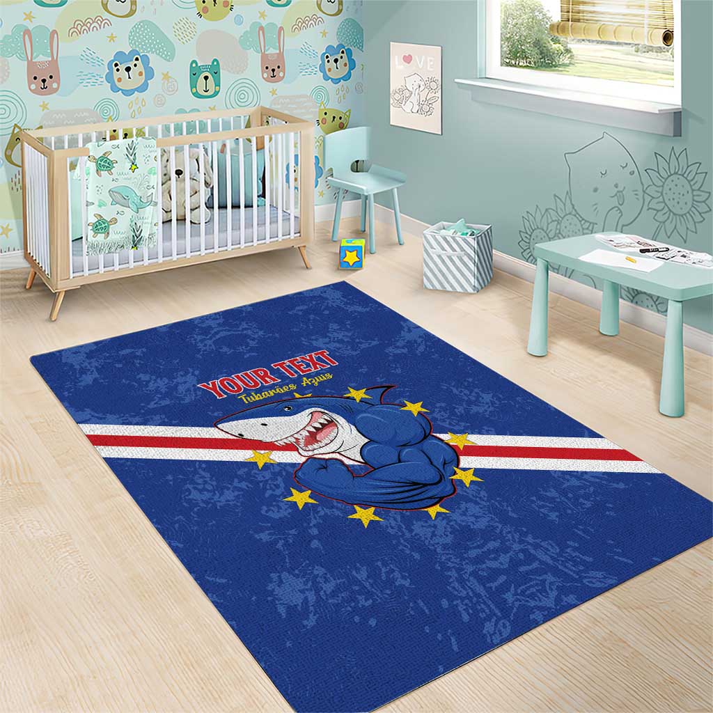 Custom Cape Verde Football Area Rug Go Blue Sharks