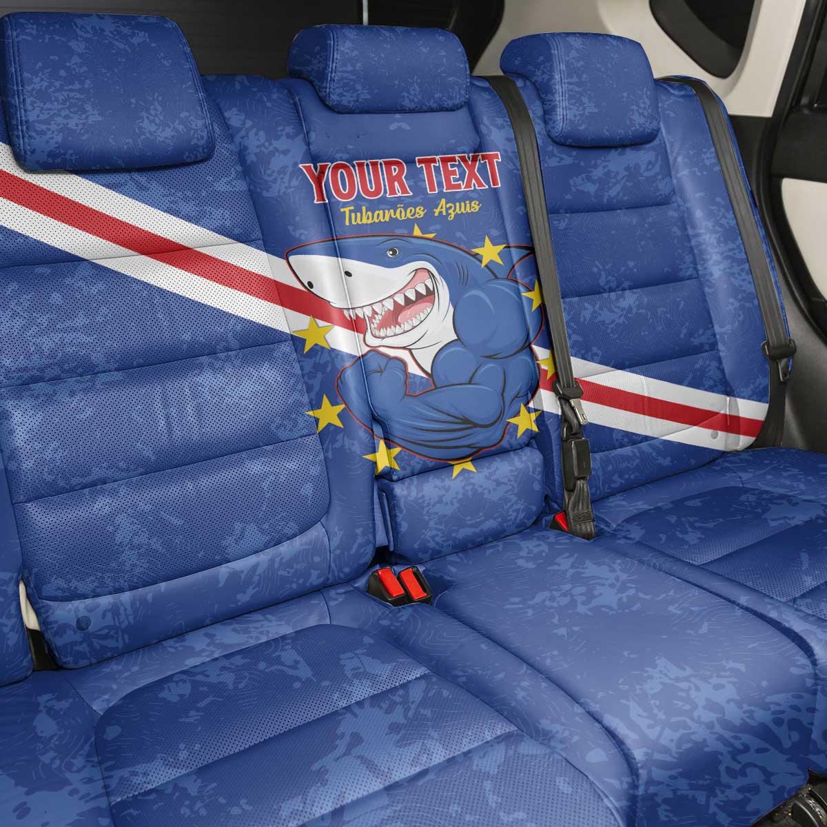 Custom Cape Verde Football Back Car Seat Cover Go Blue Sharks