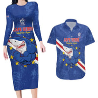 Custom Cape Verde Football Couples Matching Long Sleeve Bodycon Dress and Hawaiian Shirt Go Blue Sharks