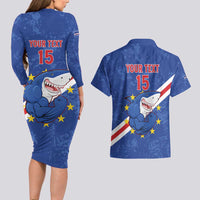 Custom Cape Verde Football Couples Matching Long Sleeve Bodycon Dress and Hawaiian Shirt Go Blue Sharks