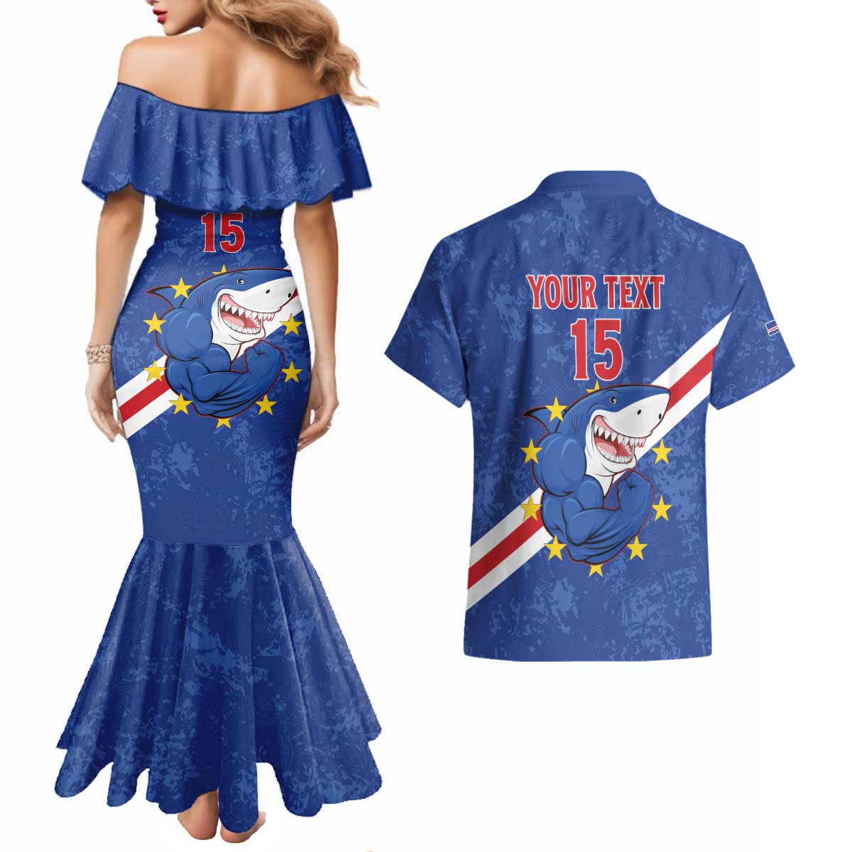 Custom Cape Verde Football Couples Matching Mermaid Dress and Hawaiian Shirt Go Blue Sharks