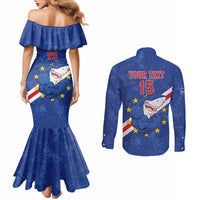 Custom Cape Verde Football Couples Matching Mermaid Dress and Long Sleeve Button Shirt Go Blue Sharks