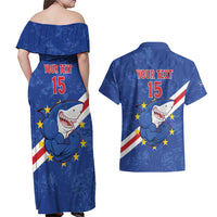 Custom Cape Verde Football Couples Matching Off Shoulder Maxi Dress and Hawaiian Shirt Go Blue Sharks