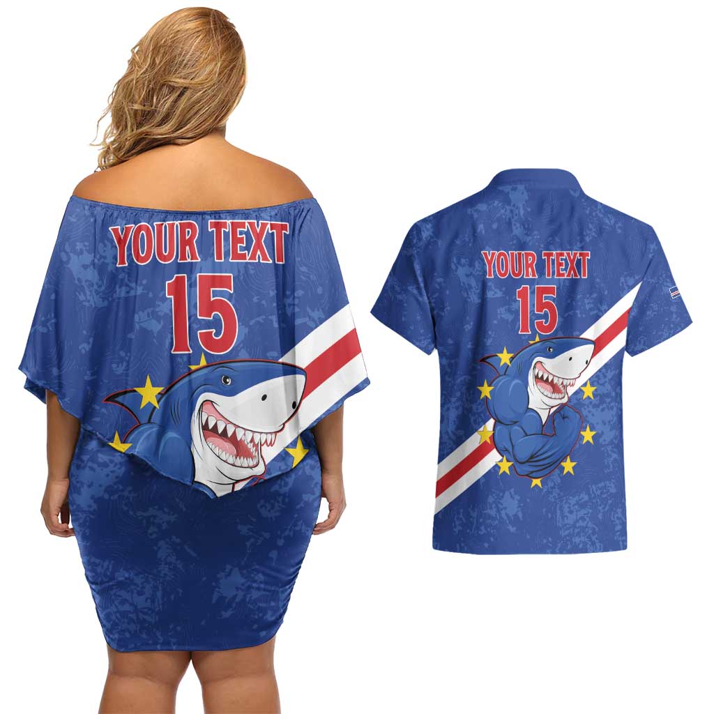 Custom Cape Verde Football Couples Matching Off Shoulder Short Dress and Hawaiian Shirt Go Blue Sharks