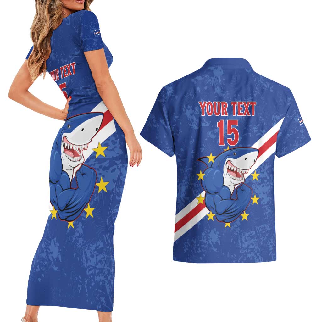 Custom Cape Verde Football Couples Matching Short Sleeve Bodycon Dress and Hawaiian Shirt Go Blue Sharks