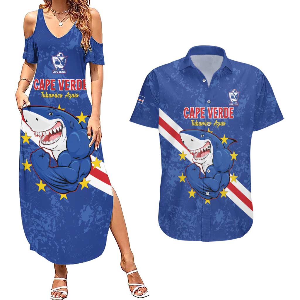 Custom Cape Verde Football Couples Matching Summer Maxi Dress and Hawaiian Shirt Go Blue Sharks