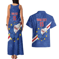 Custom Cape Verde Football Couples Matching Tank Maxi Dress and Hawaiian Shirt Go Blue Sharks