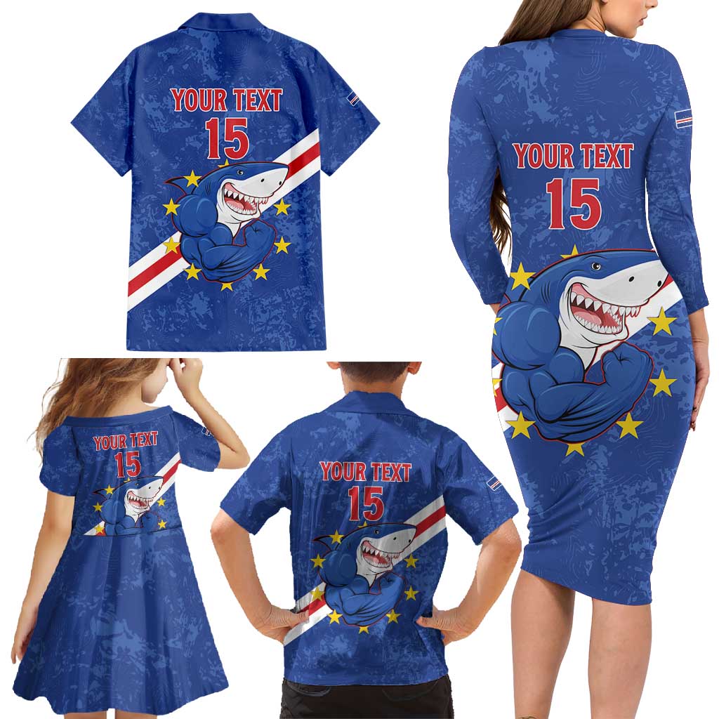 Custom Cape Verde Football Family Matching Long Sleeve Bodycon Dress and Hawaiian Shirt Go Blue Sharks