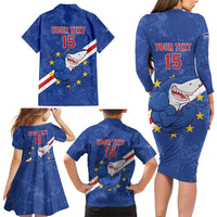 Custom Cape Verde Football Family Matching Long Sleeve Bodycon Dress and Hawaiian Shirt Go Blue Sharks
