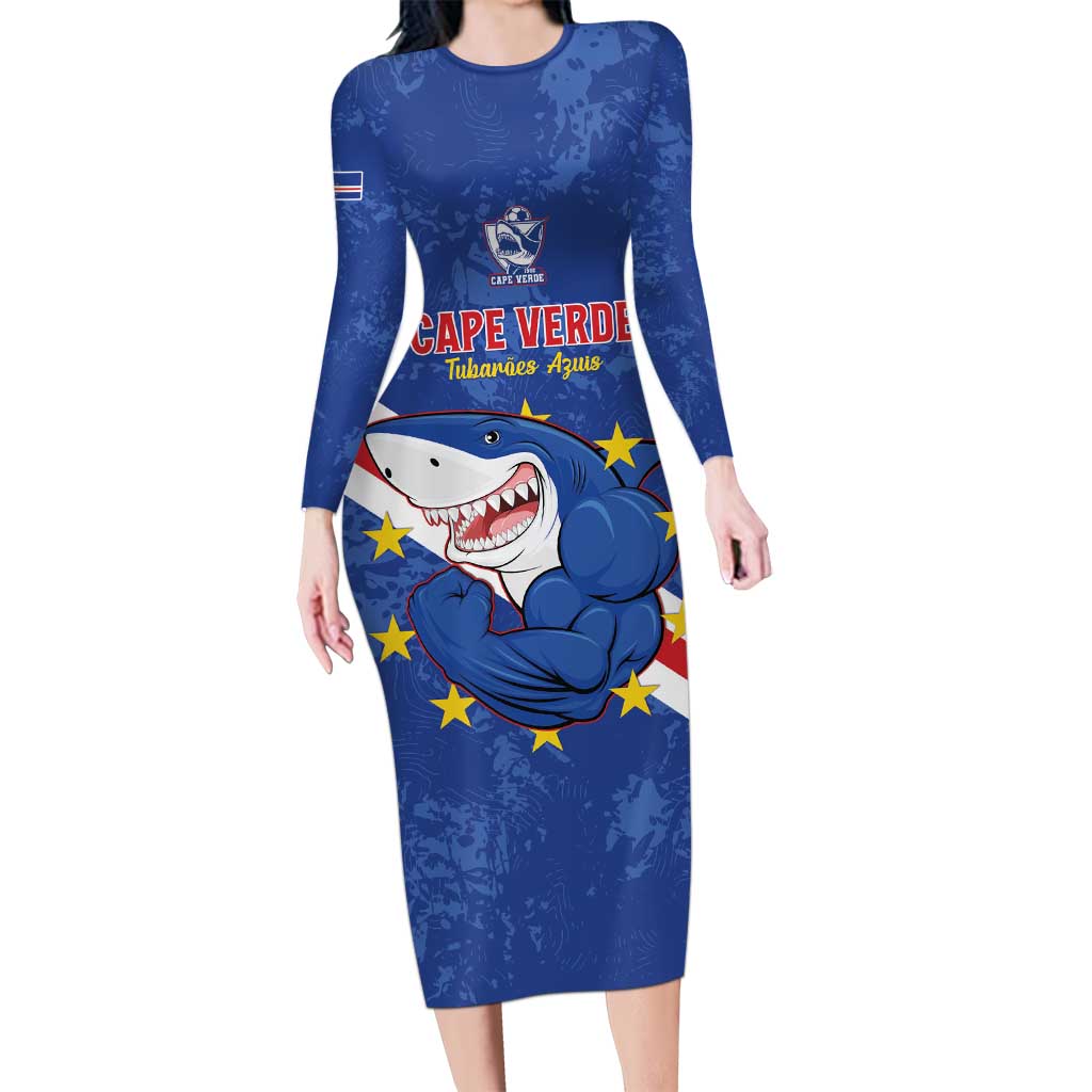 Custom Cape Verde Football Family Matching Long Sleeve Bodycon Dress and Hawaiian Shirt Go Blue Sharks