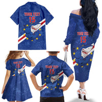 Custom Cape Verde Football Family Matching Off The Shoulder Long Sleeve Dress and Hawaiian Shirt Go Blue Sharks
