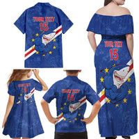 Custom Cape Verde Football Family Matching Off Shoulder Maxi Dress and Hawaiian Shirt Go Blue Sharks