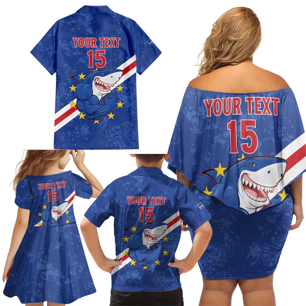Custom Cape Verde Football Family Matching Off Shoulder Short Dress and Hawaiian Shirt Go Blue Sharks