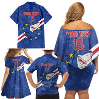 Custom Cape Verde Football Family Matching Off Shoulder Short Dress and Hawaiian Shirt Go Blue Sharks