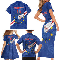 Custom Cape Verde Football Family Matching Short Sleeve Bodycon Dress and Hawaiian Shirt Go Blue Sharks