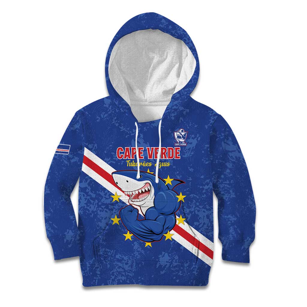 Custom Cape Verde Football Kid Hoodie Go Blue Sharks