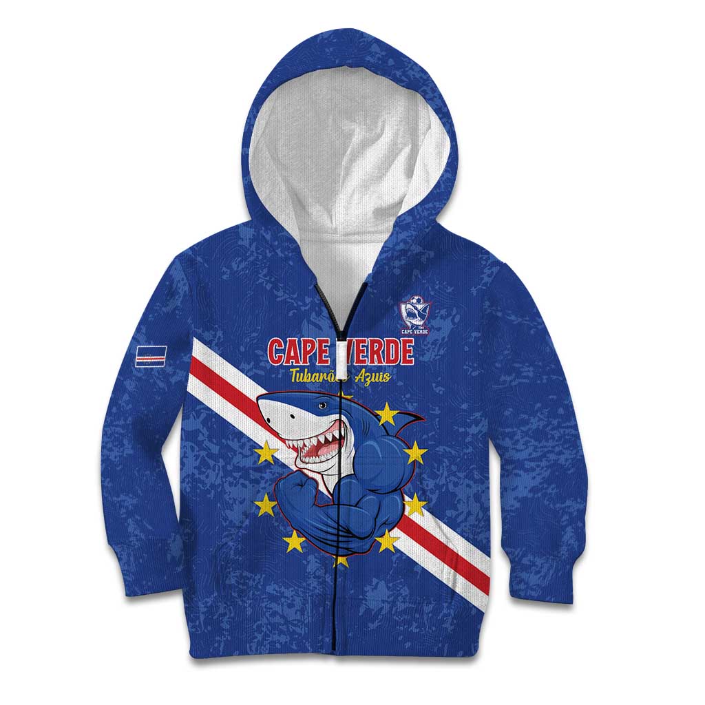 Custom Cape Verde Football Kid Hoodie Go Blue Sharks