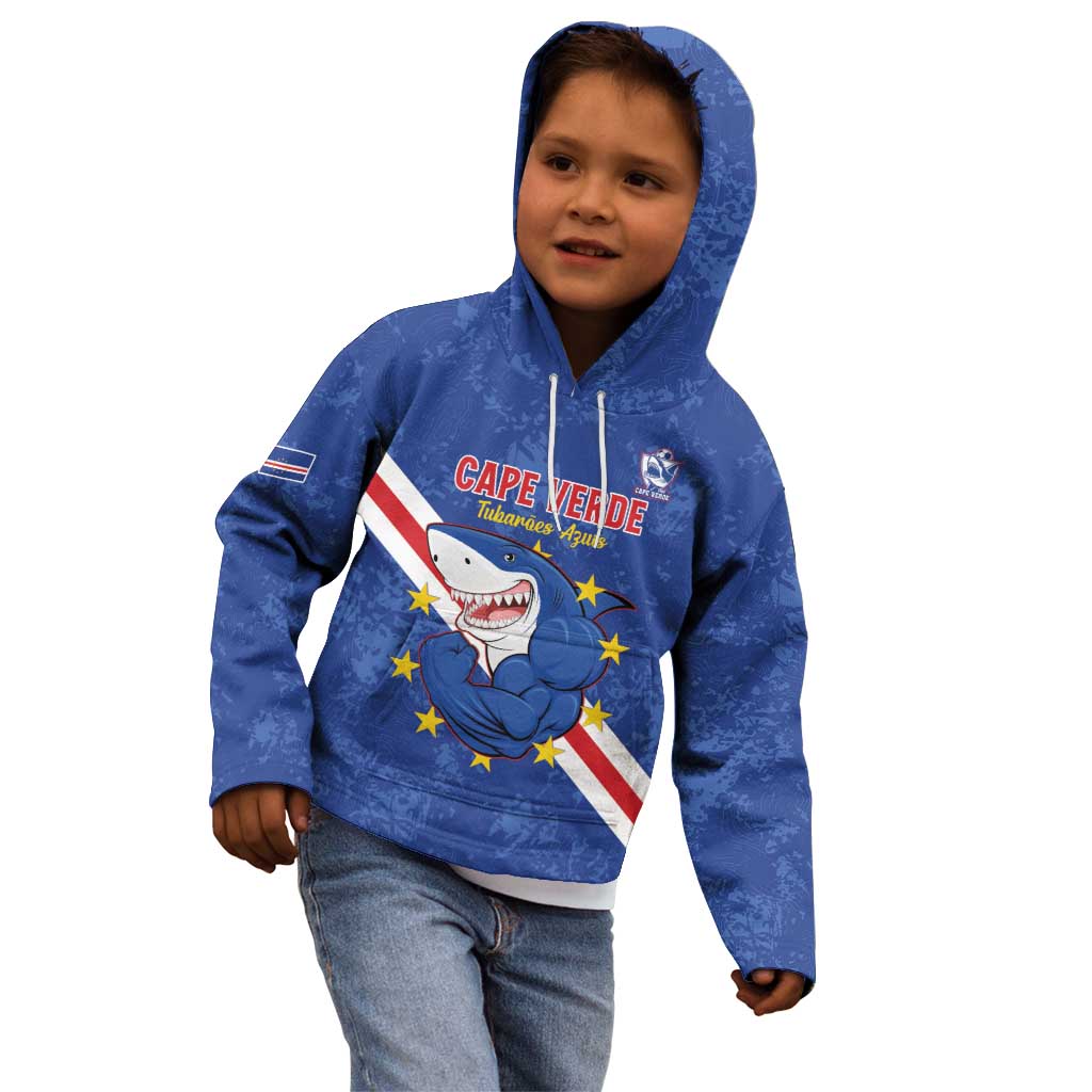 Custom Cape Verde Football Kid Hoodie Go Blue Sharks