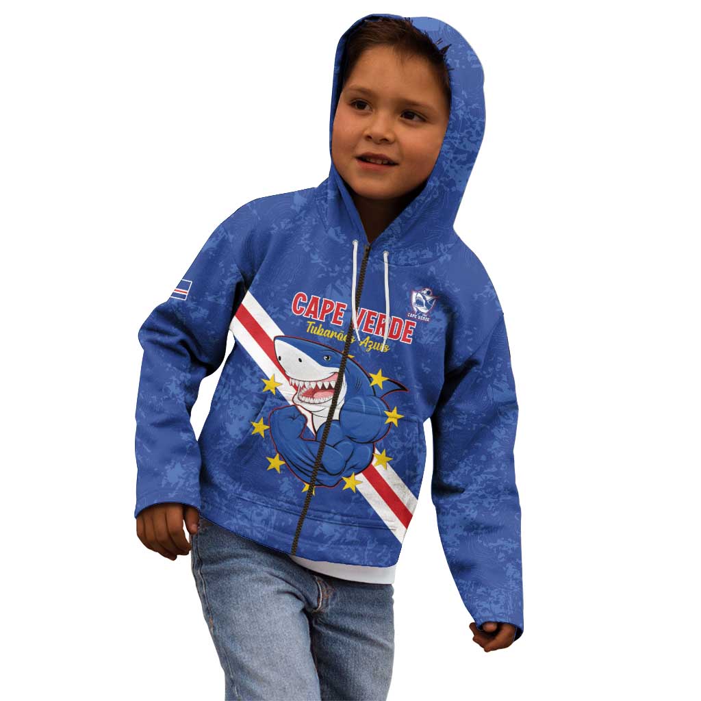 Custom Cape Verde Football Kid Hoodie Go Blue Sharks