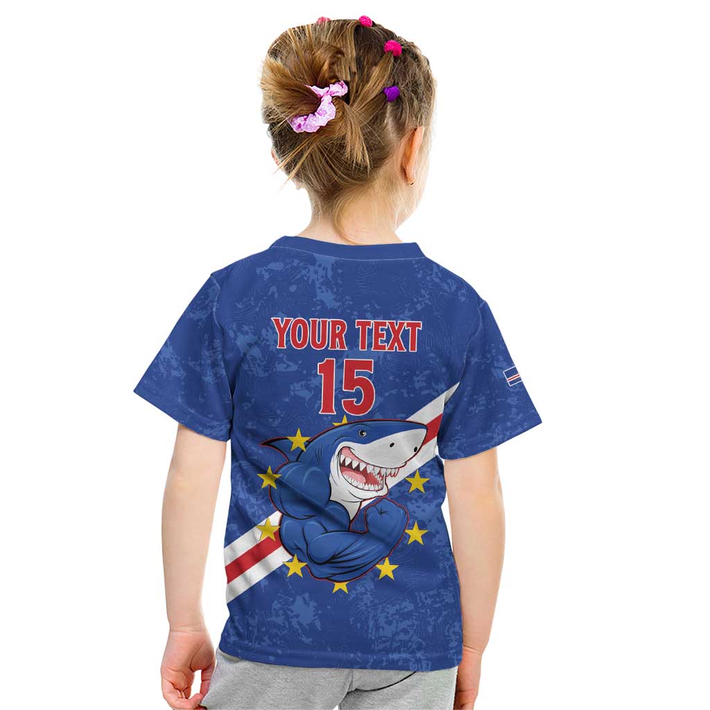 Custom Cape Verde Football Kid T Shirt Go Blue Sharks