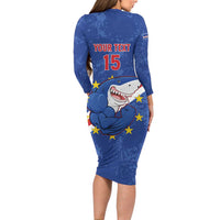 Custom Cape Verde Football Long Sleeve Bodycon Dress Go Blue Sharks