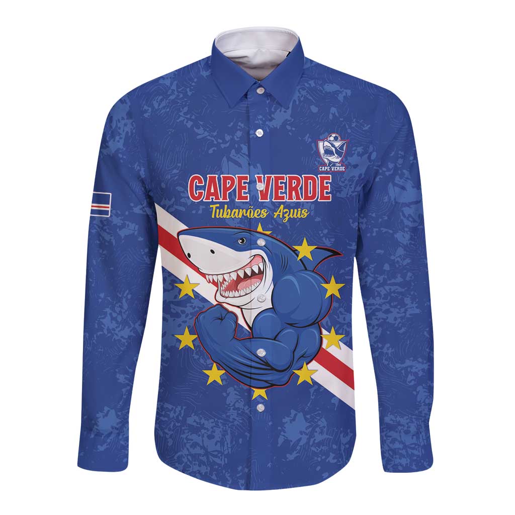 Custom Cape Verde Football Long Sleeve Button Shirt Go Blue Sharks