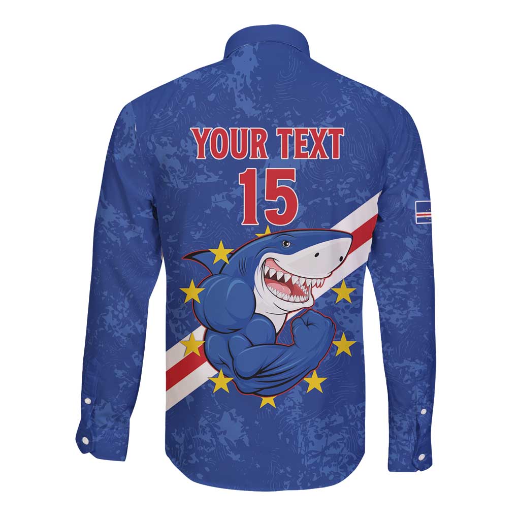 Custom Cape Verde Football Long Sleeve Button Shirt Go Blue Sharks