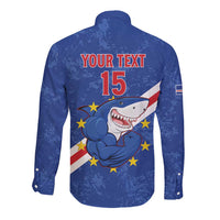Custom Cape Verde Football Long Sleeve Button Shirt Go Blue Sharks