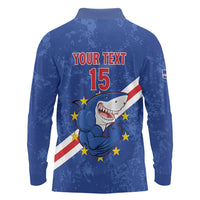 Custom Cape Verde Football Long Sleeve Polo Shirt Go Blue Sharks