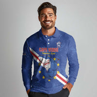 Custom Cape Verde Football Long Sleeve Polo Shirt Go Blue Sharks