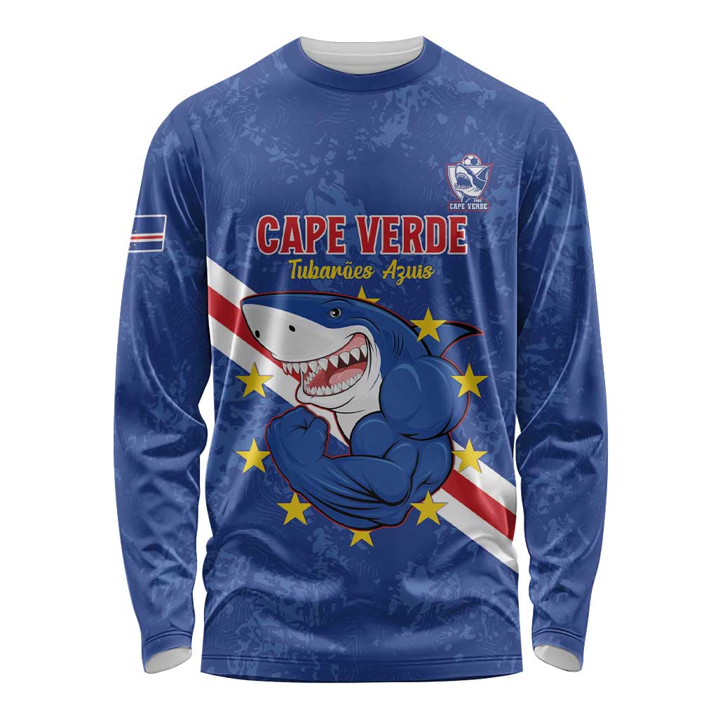 Custom Cape Verde Football Long Sleeve Shirt Go Blue Sharks