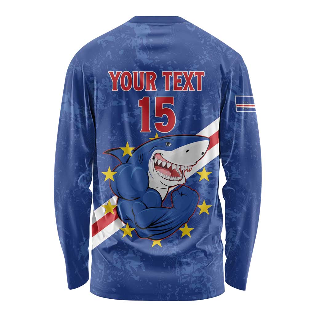 Custom Cape Verde Football Long Sleeve Shirt Go Blue Sharks