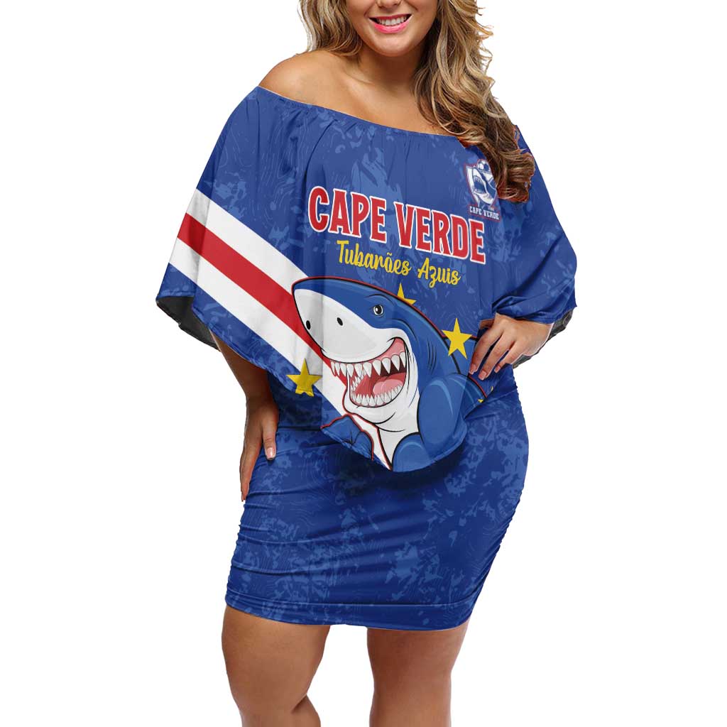 Custom Cape Verde Football Off Shoulder Short Dress Go Blue Sharks