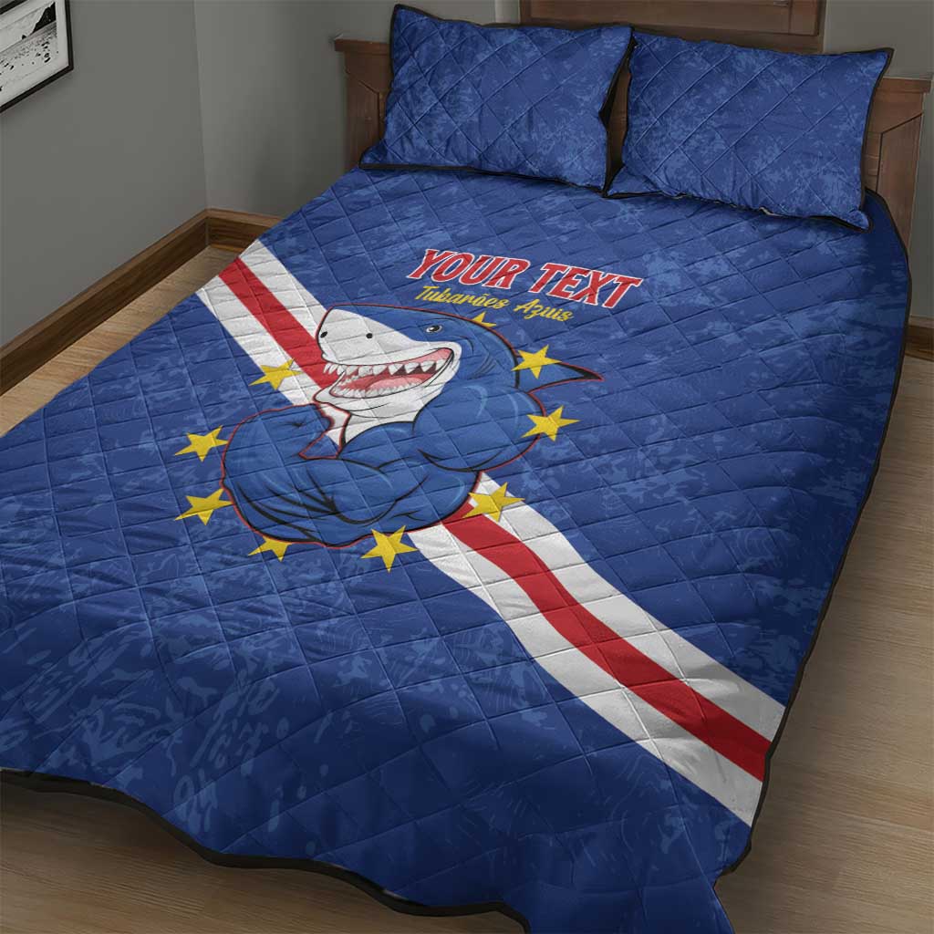 Custom Cape Verde Football Quilt Bed Set Go Blue Sharks