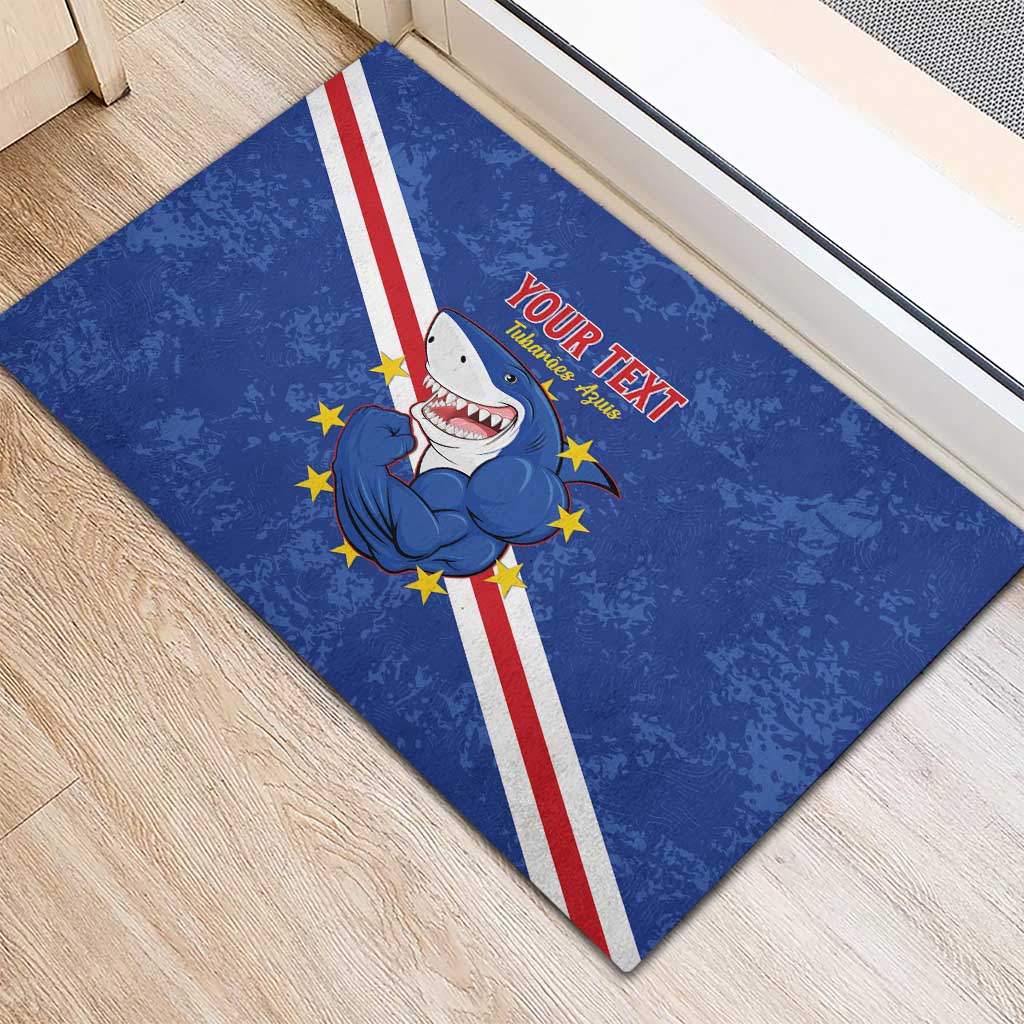 Custom Cape Verde Football Rubber Doormat Go Blue Sharks