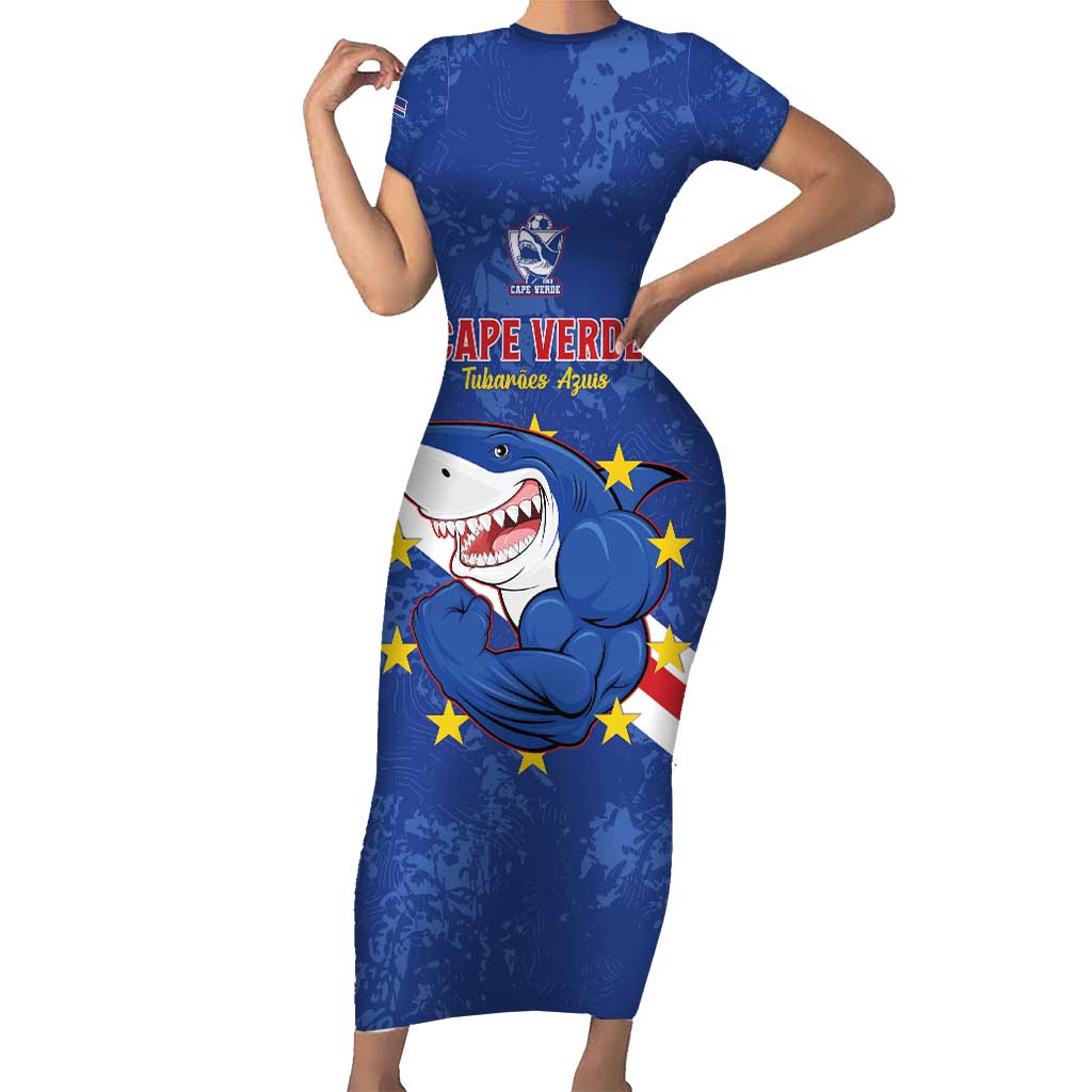 Custom Cape Verde Football Short Sleeve Bodycon Dress Go Blue Sharks