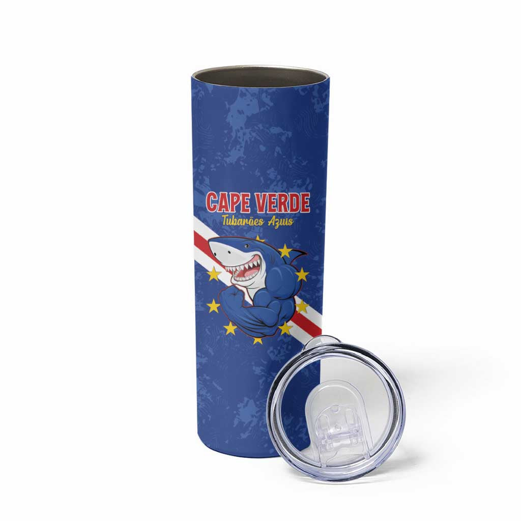 Custom Cape Verde Football Skinny Tumbler Go Blue Sharks
