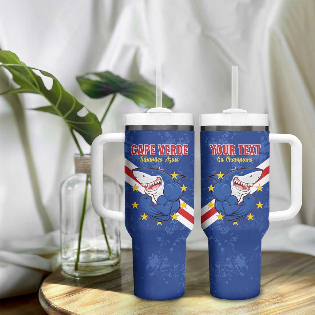 Custom Cape Verde Football Tumbler With Handle Go Blue Sharks