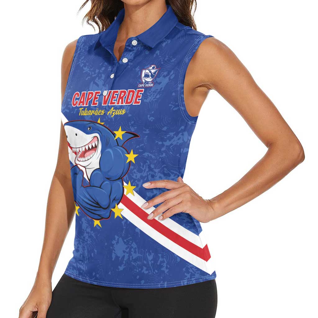 Custom Cape Verde Football Women Sleeveless Polo Shirt Go Blue Sharks