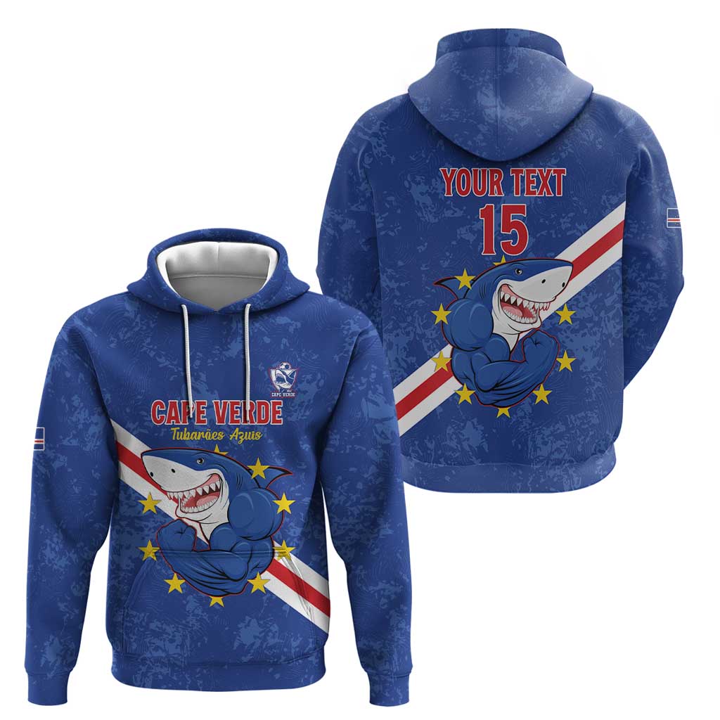 Custom Cape Verde Football Zip Hoodie Go Blue Sharks