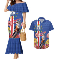 Personalised Cape Verde Couples Matching Mermaid Dress and Hawaiian Shirt Grey-Headed Kingfisher Mix Gerbera Daisy