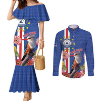 Personalised Cape Verde Couples Matching Mermaid Dress and Long Sleeve Button Shirt Grey-Headed Kingfisher Mix Gerbera Daisy