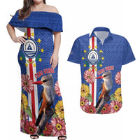 Personalised Cape Verde Couples Matching Off Shoulder Maxi Dress and Hawaiian Shirt Grey-Headed Kingfisher Mix Gerbera Daisy