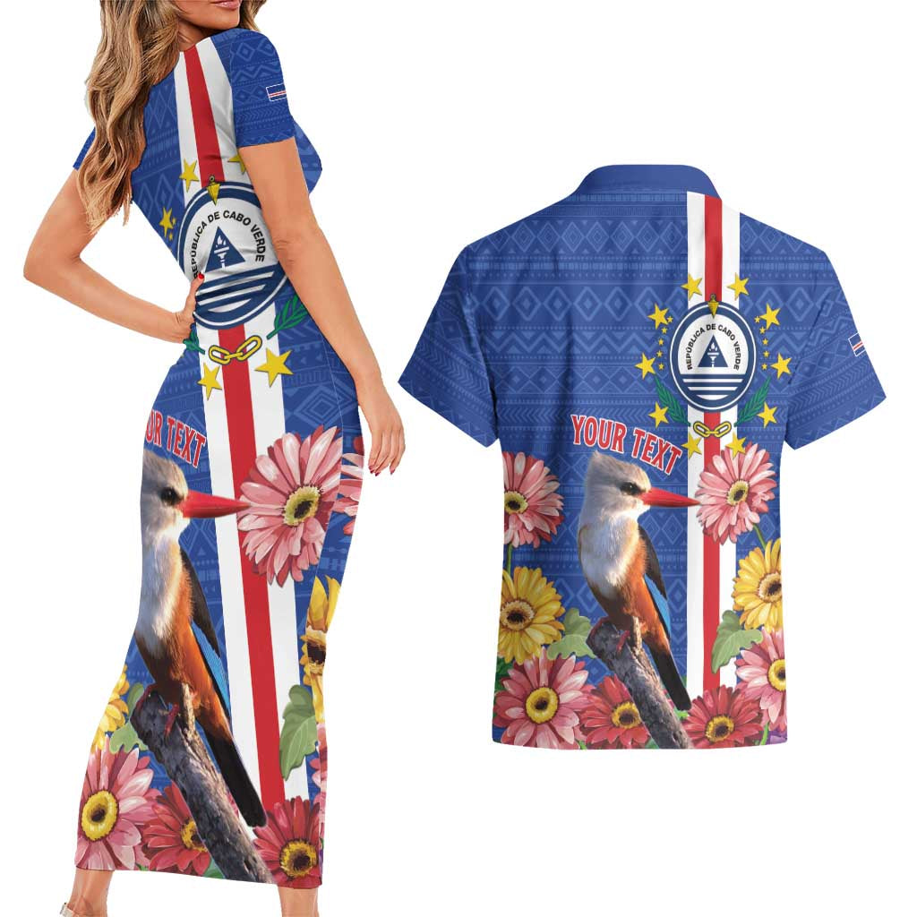 Personalised Cape Verde Couples Matching Short Sleeve Bodycon Dress and Hawaiian Shirt Grey-Headed Kingfisher Mix Gerbera Daisy LT15