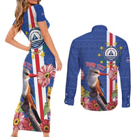 Personalised Cape Verde Couples Matching Short Sleeve Bodycon Dress and Long Sleeve Button Shirt Grey-Headed Kingfisher Mix Gerbera Daisy