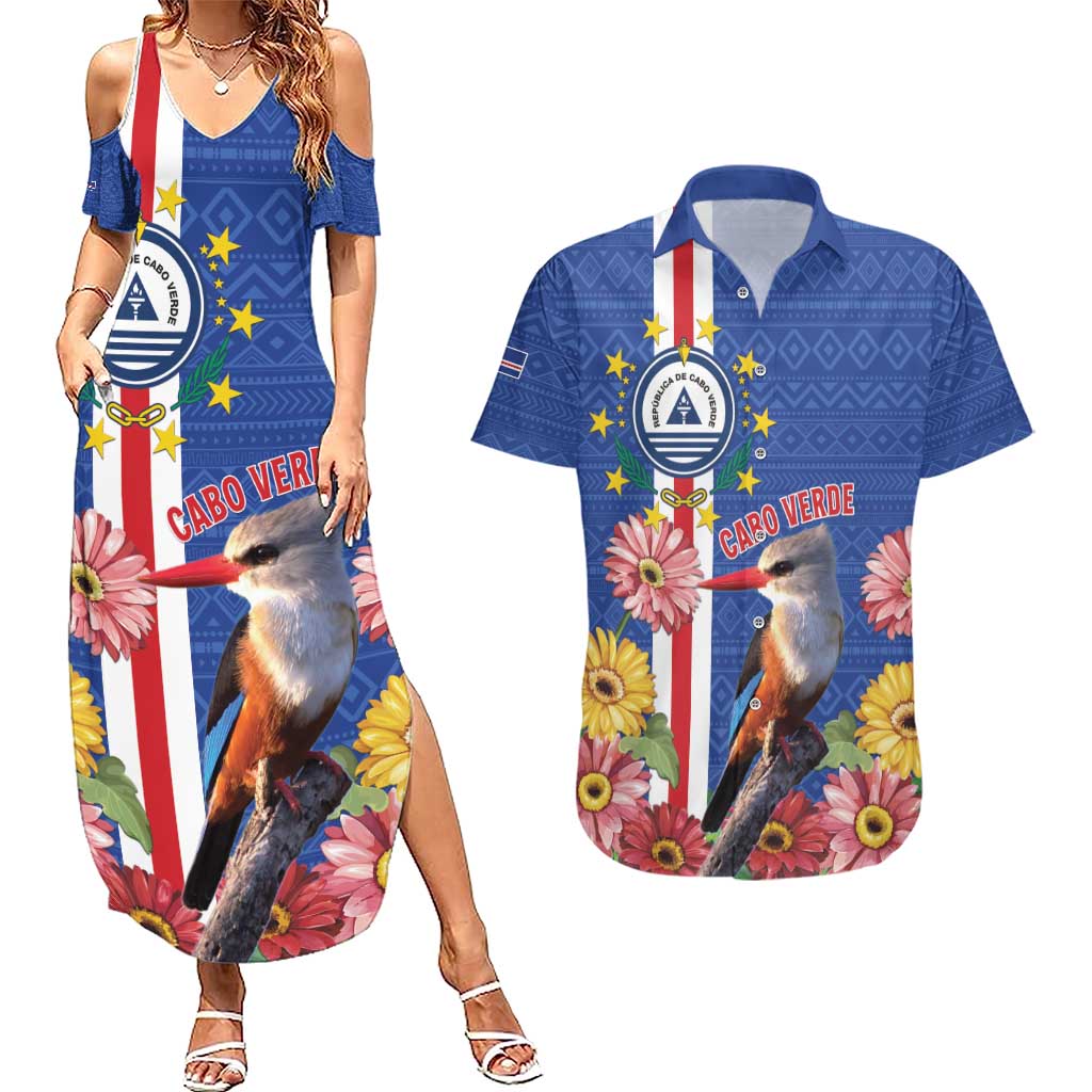 Personalised Cape Verde Couples Matching Summer Maxi Dress and Hawaiian Shirt Grey-Headed Kingfisher Mix Gerbera Daisy