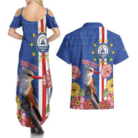 Personalised Cape Verde Couples Matching Summer Maxi Dress and Hawaiian Shirt Grey-Headed Kingfisher Mix Gerbera Daisy